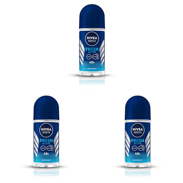 NIVEA MEN Fresh Active 50ml Deo Roll On | With Fresh Ocean Extracts| 72 H Freshness| 0% Alcohol | Dermatologically Approved & Paraben Free Formula (Pack of 3)